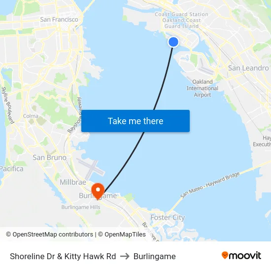 Shoreline Dr & Kitty Hawk Rd to Burlingame map