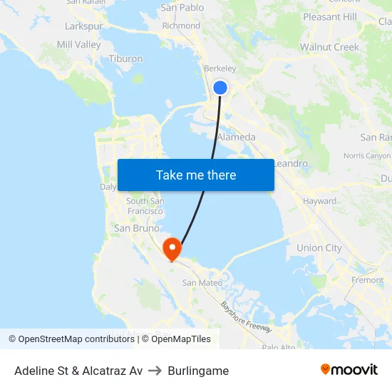 Adeline St & Alcatraz Av to Burlingame map