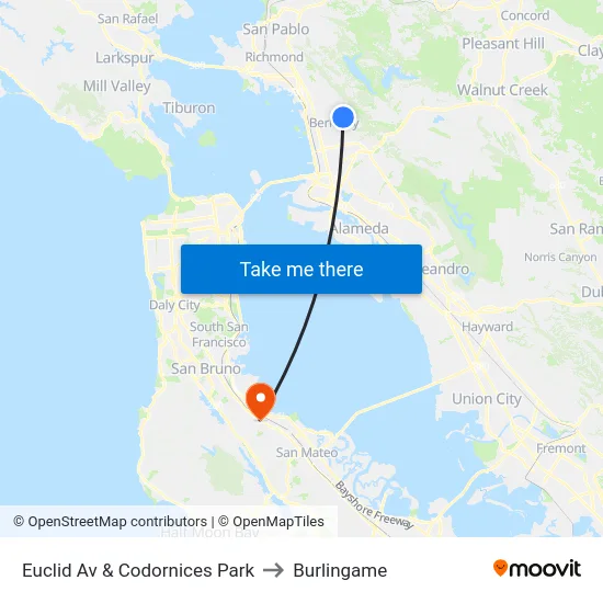 Euclid Av & Codornices Park to Burlingame map