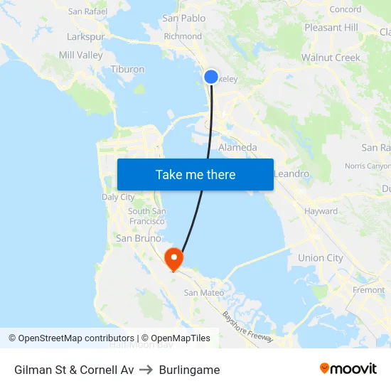 Gilman St & Cornell Av to Burlingame map
