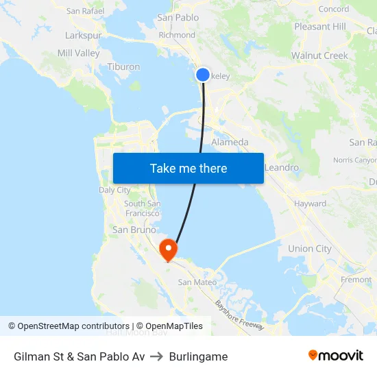 Gilman St & San Pablo Av to Burlingame map