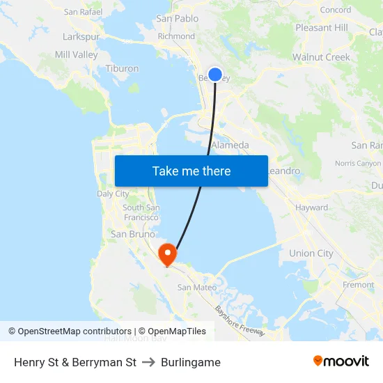 Henry St & Berryman St to Burlingame map