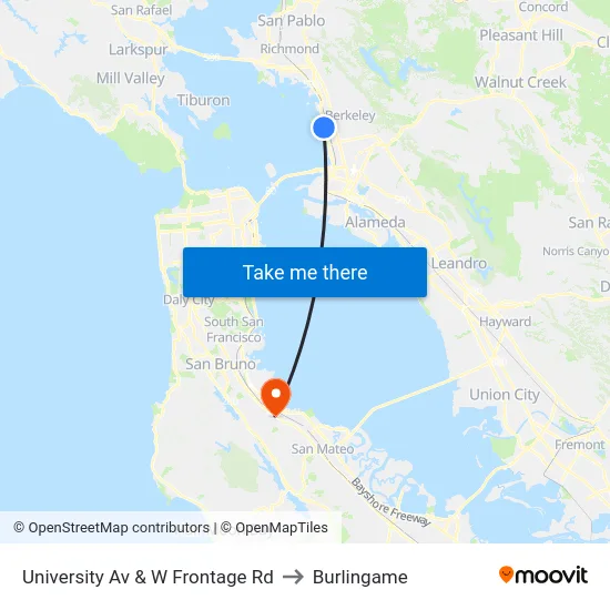 University Av & W Frontage Rd to Burlingame map