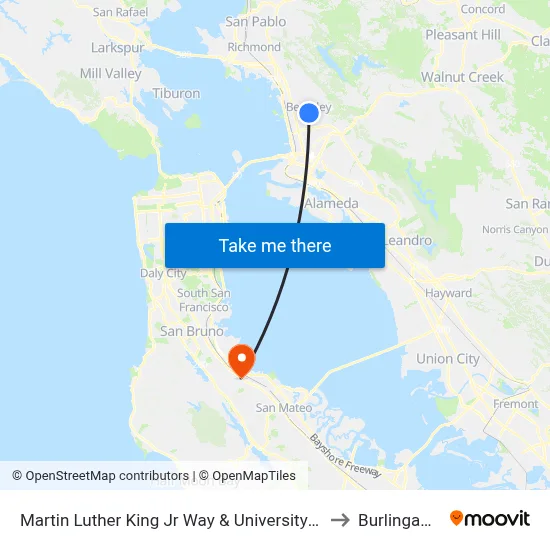 Martin Luther King Jr Way & University Av to Burlingame map