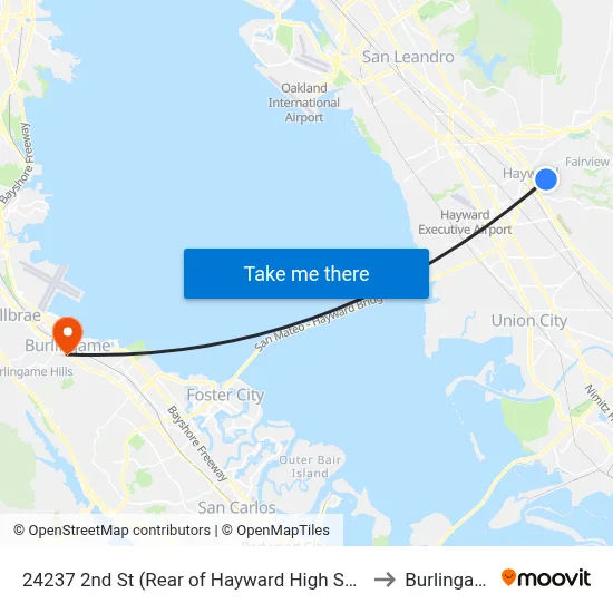 24237 2nd St (Rear of Hayward High School) to Burlingame map