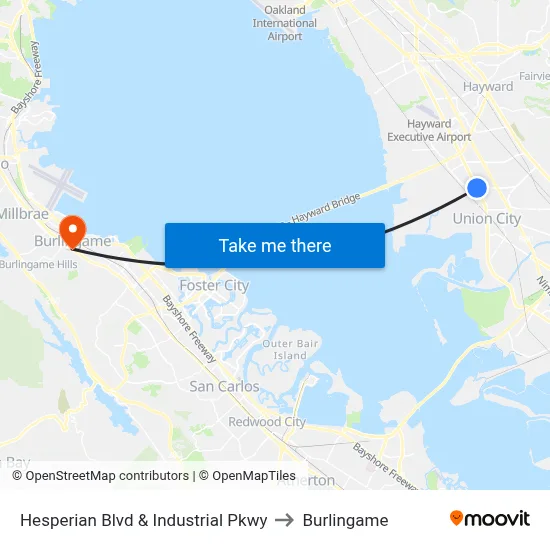 Hesperian Blvd & Industrial Pkwy to Burlingame map