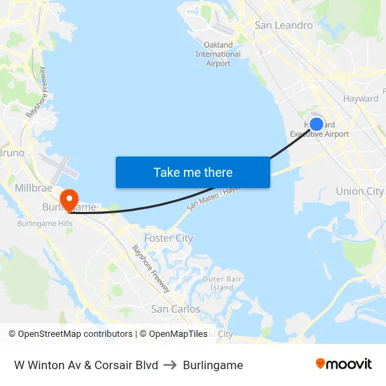 W Winton Av & Corsair Blvd to Burlingame map