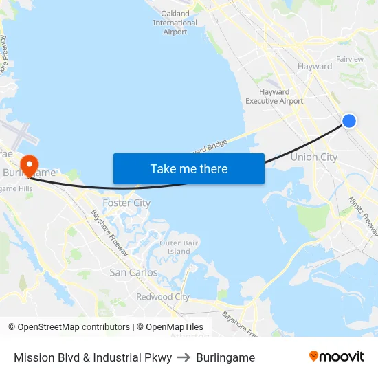 Mission Blvd & Industrial Pkwy to Burlingame map