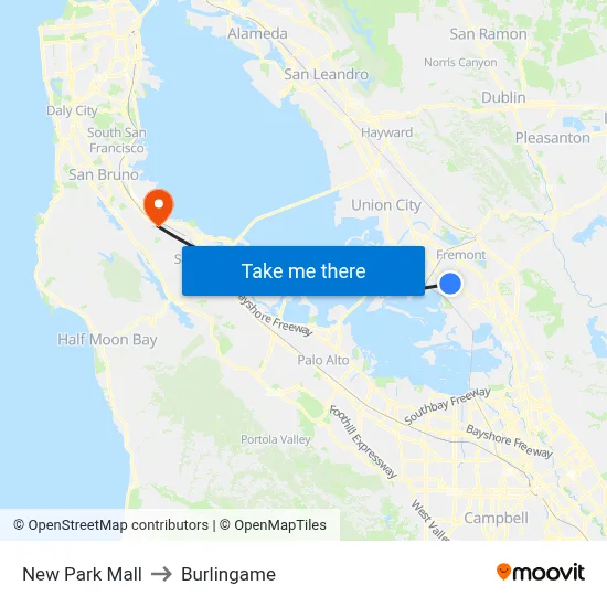 New Park Mall to Burlingame map