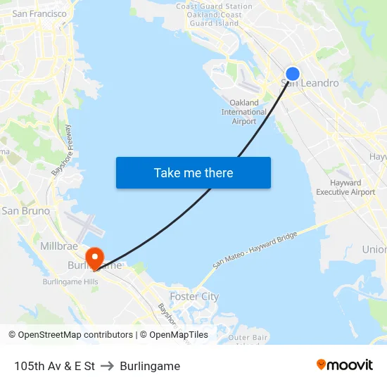 105th Av & E St to Burlingame map