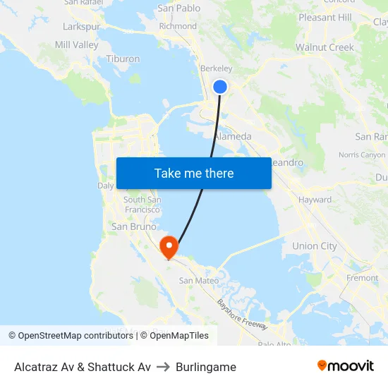Alcatraz Av & Shattuck Av to Burlingame map