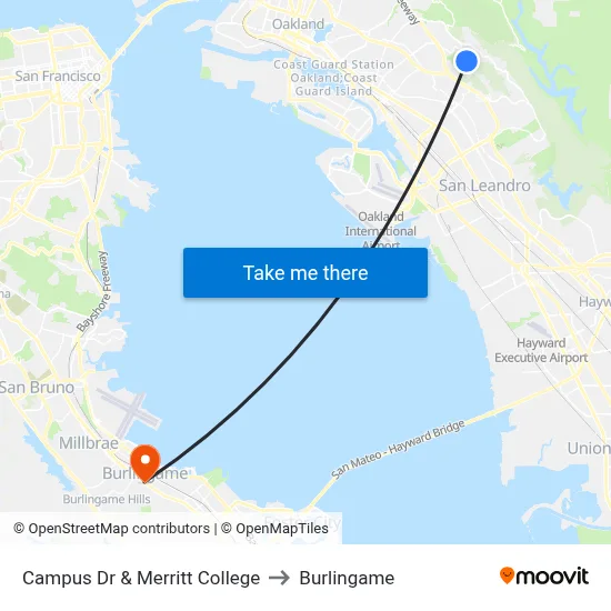 Campus Dr & Merritt College to Burlingame map