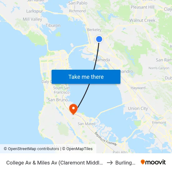 College Av & Miles Av (Claremont Middle School) to Burlingame map