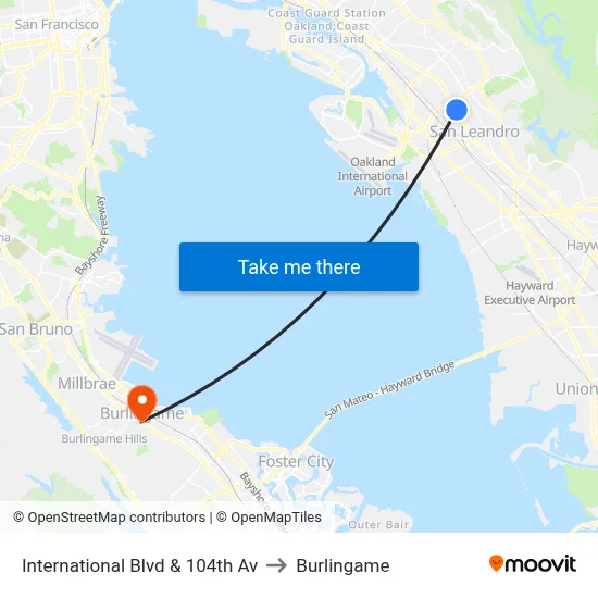International Blvd & 104th Av to Burlingame map