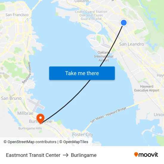 Eastmont Transit Center to Burlingame map