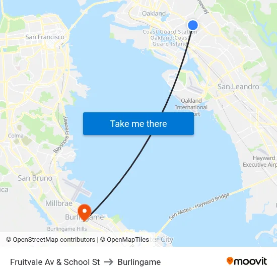 Fruitvale Av & School St to Burlingame map