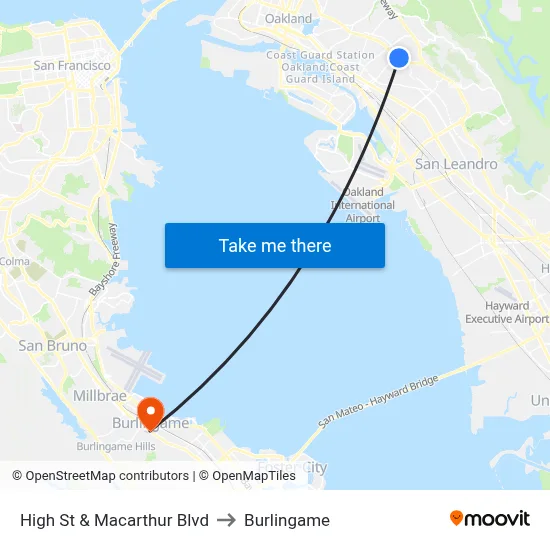 High St & Macarthur Blvd to Burlingame map