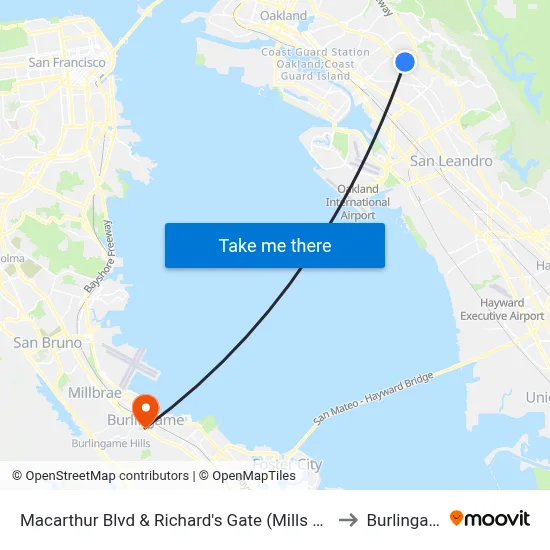 Macarthur Blvd & Richard's Gate (Mills College) to Burlingame map