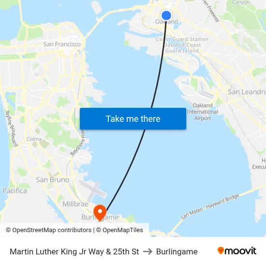 Martin Luther King Jr Way & 25th St to Burlingame map