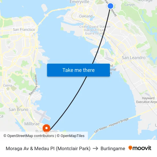 Moraga Av & Medau Pl (Montclair Park) to Burlingame map