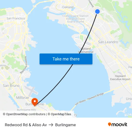 Redwood Rd & Aliso Av to Burlingame map