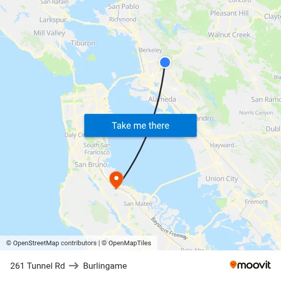 261 Tunnel Rd to Burlingame map