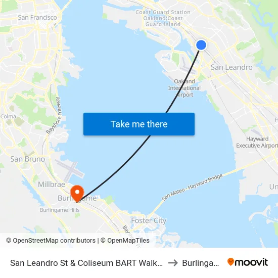 San Leandro St & Coliseum BART Walkway to Burlingame map