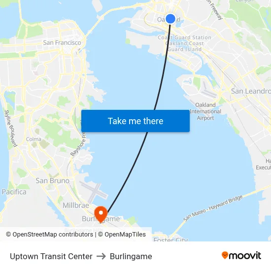Uptown Transit Center to Burlingame map
