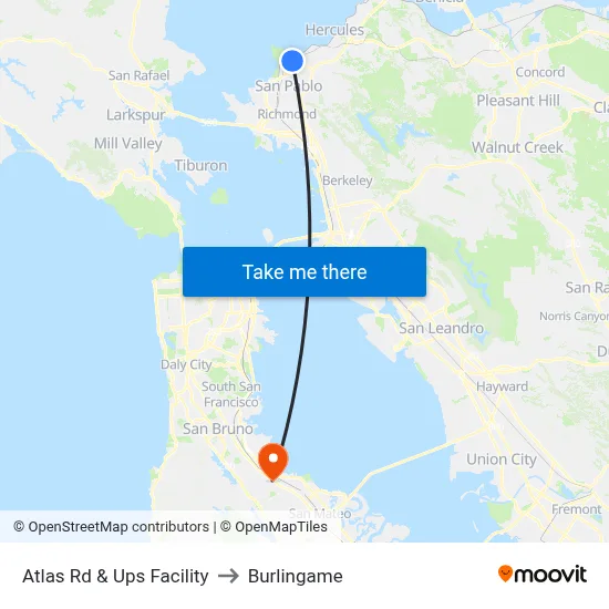 Atlas Rd & Ups Facility to Burlingame map