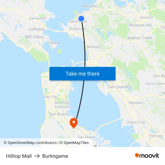 Hilltop Mall to Burlingame map