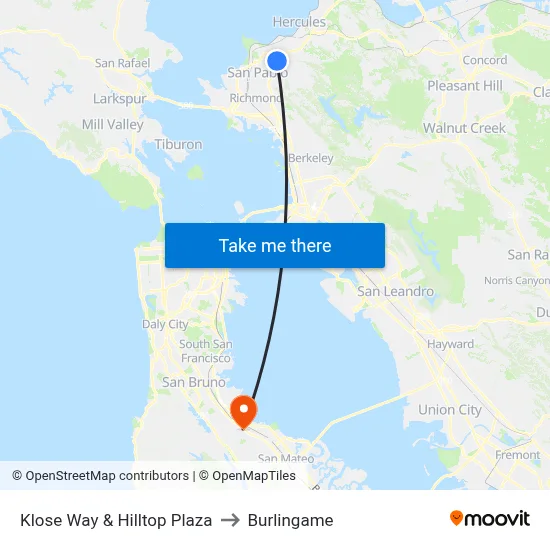 Klose Way & Hilltop Plaza to Burlingame map