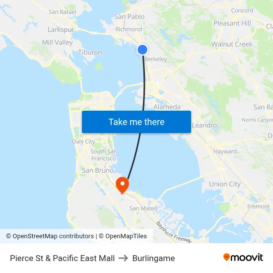 Pierce St & Pacific East Mall to Burlingame map