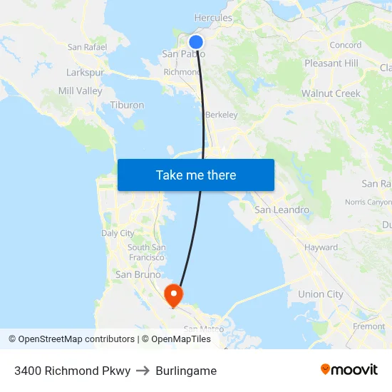 3400 Richmond Pkwy to Burlingame map