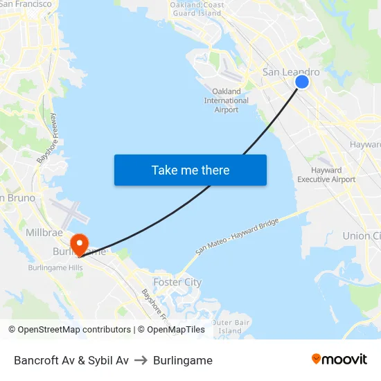 Bancroft Av & Sybil Av to Burlingame map