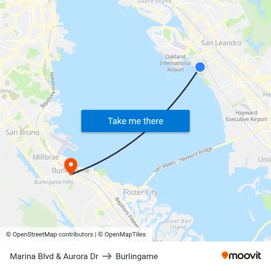 Marina Blvd & Aurora Dr to Burlingame map