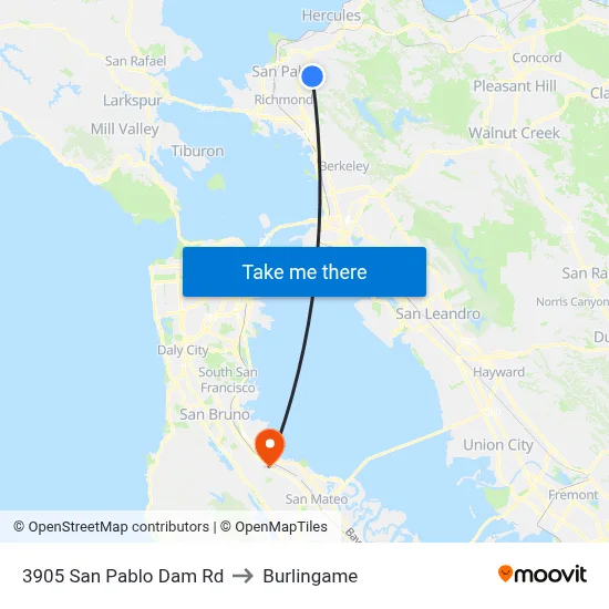 3905 San Pablo Dam Rd to Burlingame map