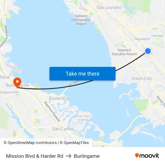 Mission Blvd & Harder Rd to Burlingame map