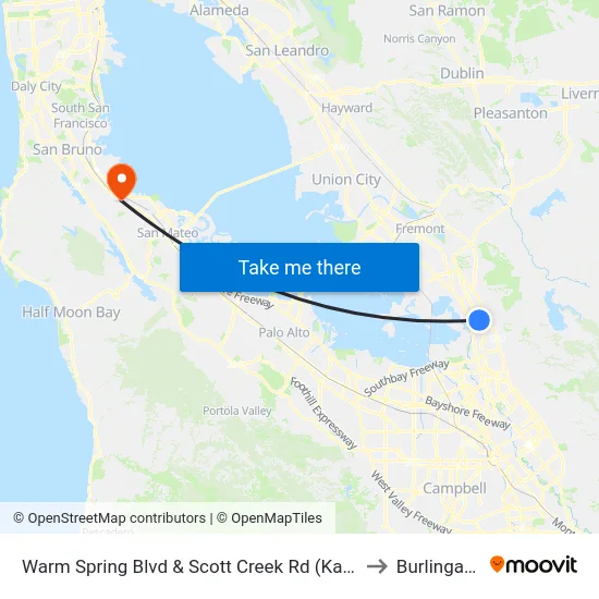 Warm Spring Blvd & Scott Creek Rd (Kato Rd) to Burlingame map