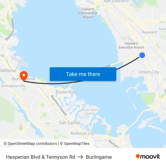 Hesperian Blvd & Tennyson Rd to Burlingame map