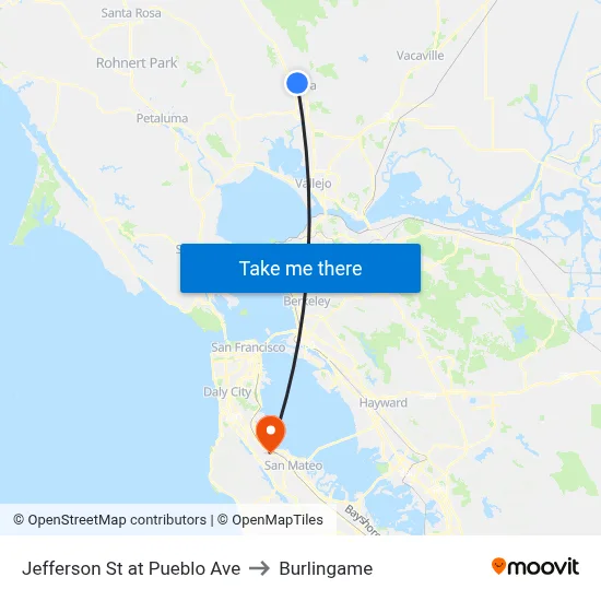 Jefferson St at Pueblo Ave to Burlingame map