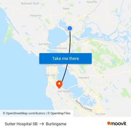 Sutter Hospital SB to Burlingame map