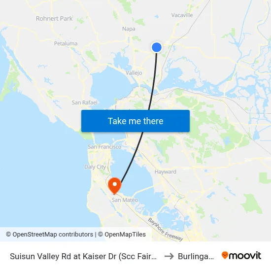 Suisun Valley Rd at Kaiser Dr (Scc Fairfield) to Burlingame map