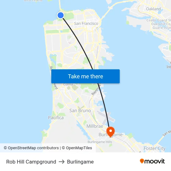 Rob Hill Campground to Burlingame map