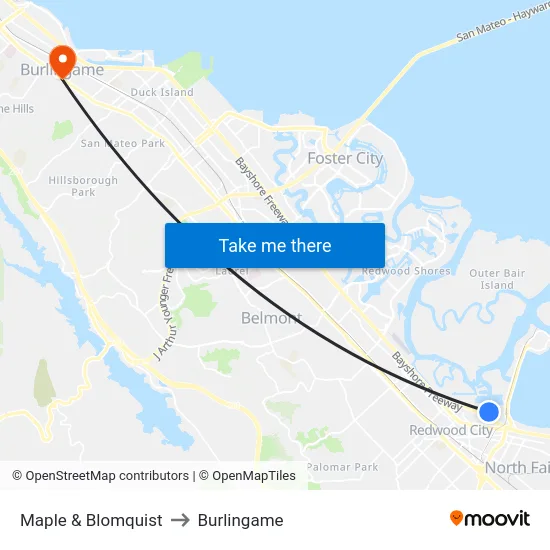 Maple & Blomquist to Burlingame map