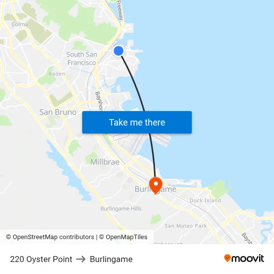 220 Oyster Point to Burlingame map