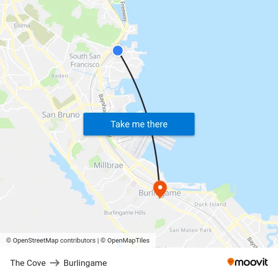 The Cove to Burlingame map