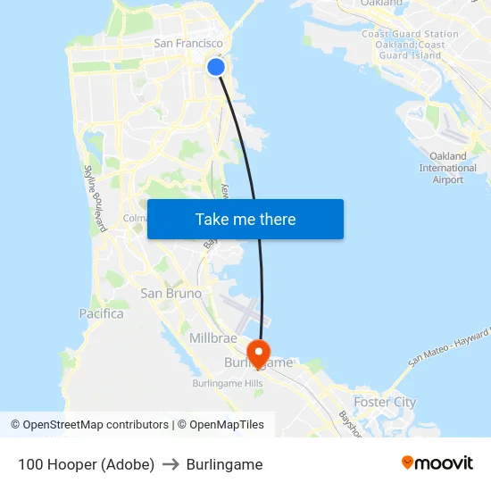 100 Hooper (Adobe) to Burlingame map