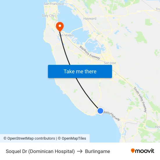 Soquel Dr (Dominican Hospital) to Burlingame map