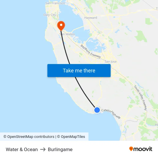 Water & Ocean to Burlingame map