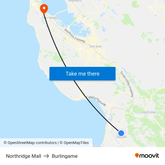 Northridge Mall to Burlingame map